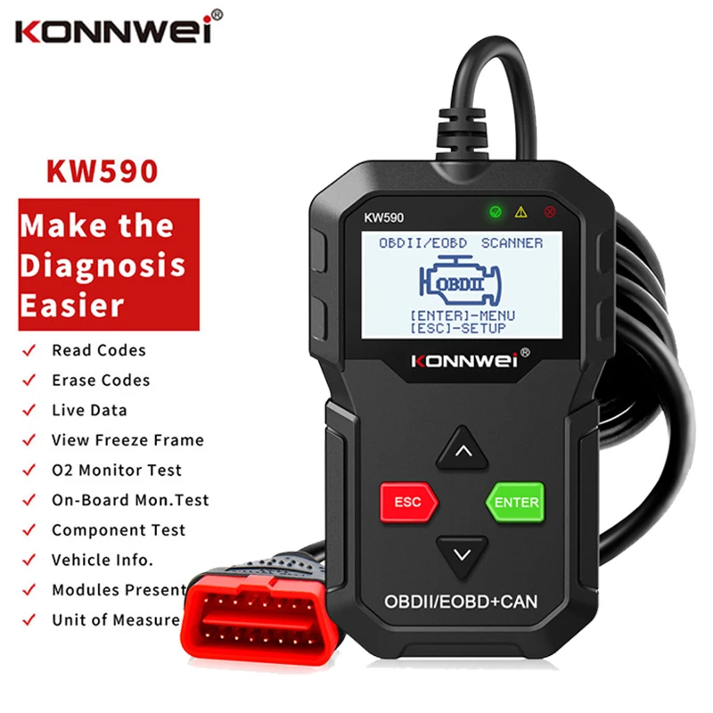 KONNWEI KW590 OBDII Car Diagnostic Tool Car Code Reader Auto Automotive OBD2 Scanner Support Multi languages Cars Accessorie