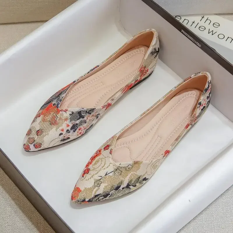 

Summer Fashion New Soft-soled Flat Shoes Retro Pointed Shoes Flat Print Elegant Casual Daily Women Shoes Moccasine Zapatos