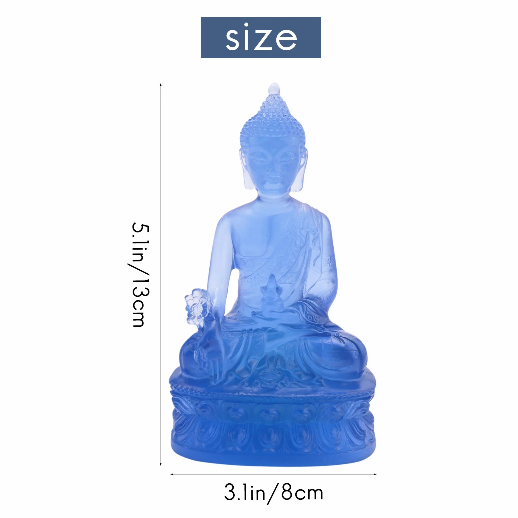 Tibetan Medicine Buddha Statue,Translucent Resin Buddha Sculpture Meditation Decor Spiritual Decor Collectible -Blue