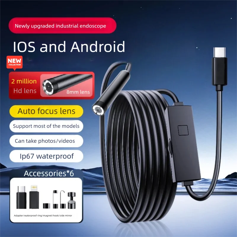 200W 200W HD Autofocus Industrial Endoscope with 8 LEDs Semi-Rigid Cable for Automotive Pipeline Inspection Compatible with Android & - Aliexpress Deal