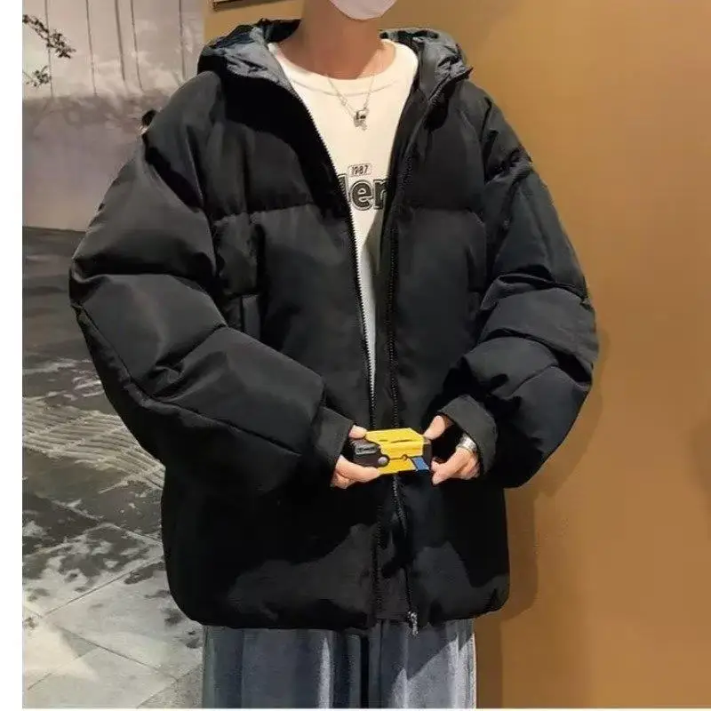 

Winter Thiened Cotton Jaet for Men Korean Sle Loose Fit Hooded Coat Warm Casual Outerwear Youth Faion CleanFit Zipper