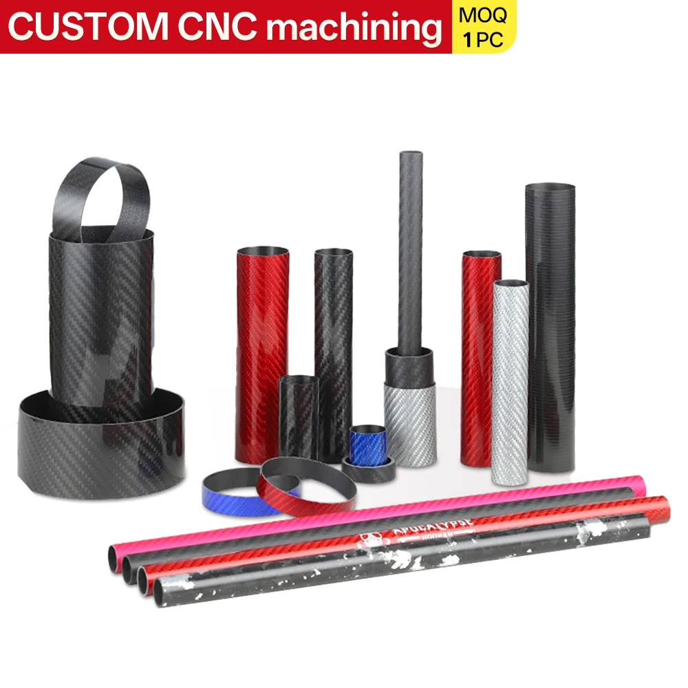 Custom Carbon Fiber Tube Pipe, 3K Glossy Twill Carbon Fiber Round Tube CNC Machining Service  cutting  Multiple Sizes & Colors