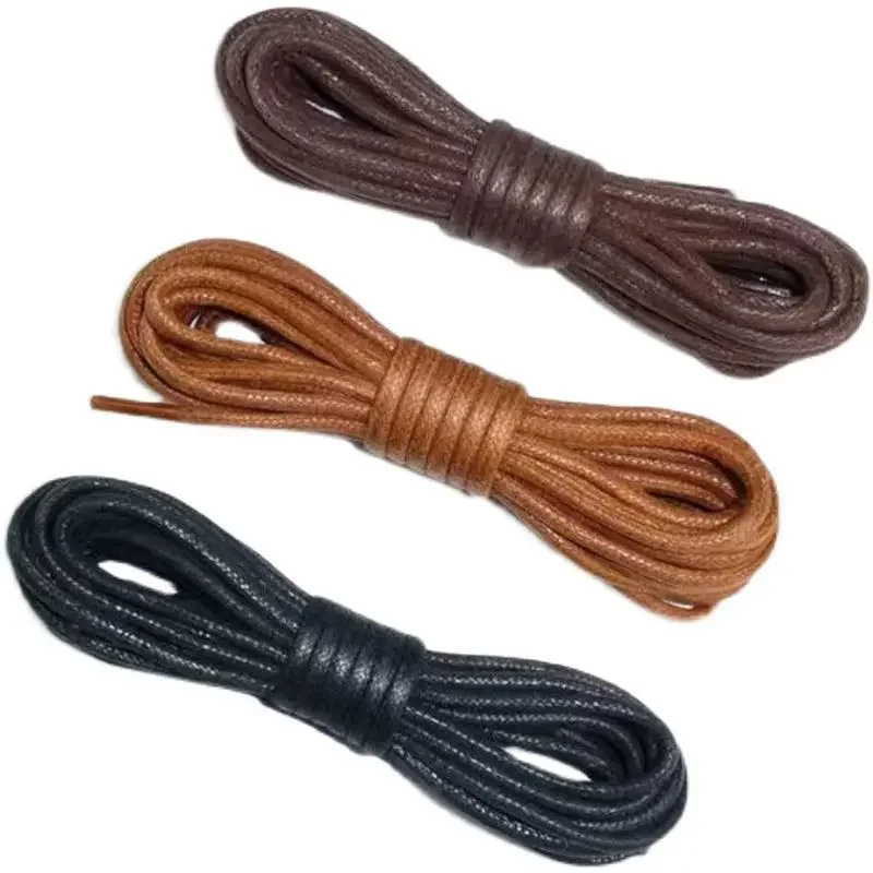 Black and white waxed round thick 0.36cm leather laces, martin boots, high-top leather laces