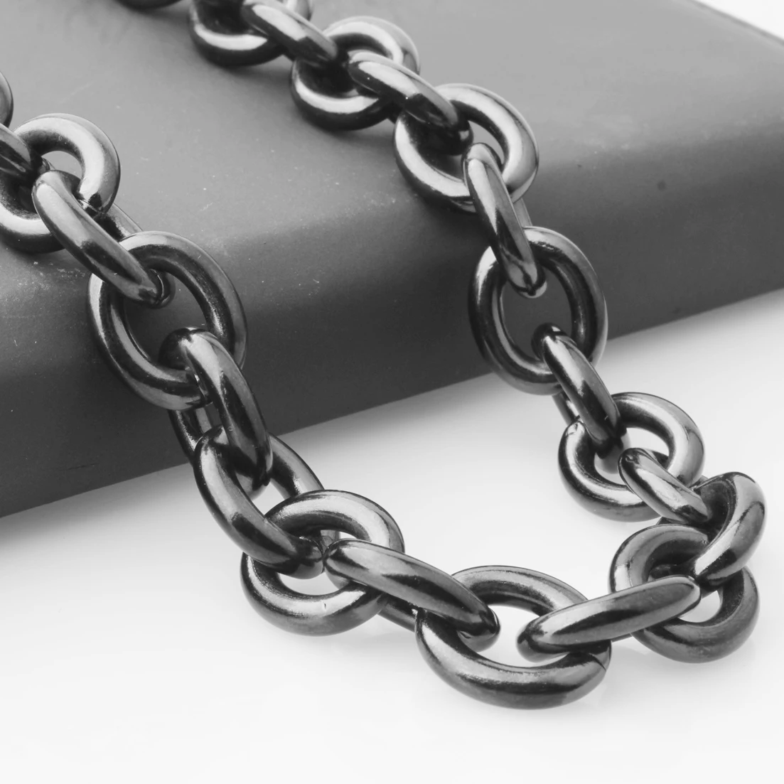Granny Chic Charming 8/11/13/15mm Mens Chain Black Color Stainless Steel Big O Oval Chain Necklace Top quality Fashion Jewelry
