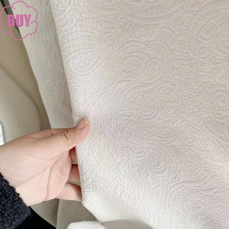 1PC French Curtains for Living Dining Room Bedroom Cream Cured Embossed Chenille Texture Thick Window White Tulle Sheer Curtain
