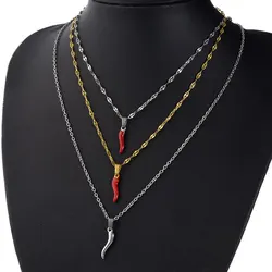 1Pc Stainless Steel Women Italian Cornicello Lucky Chili Horn Pendant Necklaces Trendy Hot Pepper Collares Para Mujer Jewelry