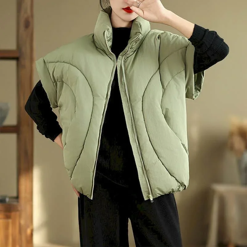 

Pop Waistcoats For Women Lightweight Adding Cotton Vest Casual Sleeveless Cardigans Vintage Stand-up Collar Jackets Loose Women