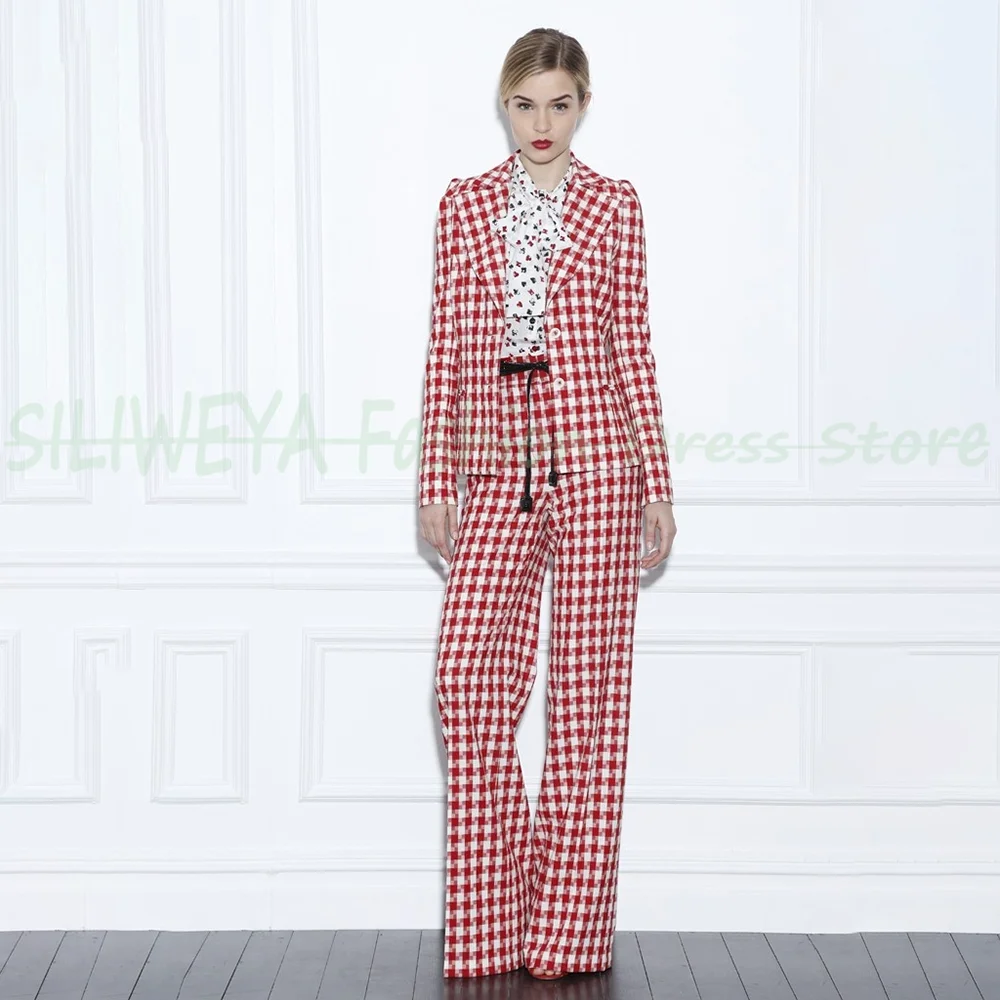 

Formal 2 Pieces Blazer Pants Suits for Ladies 2025 Fall Winter Fashion Office Wear Women Plaid Jacket Sets Conjuntos De Mujer