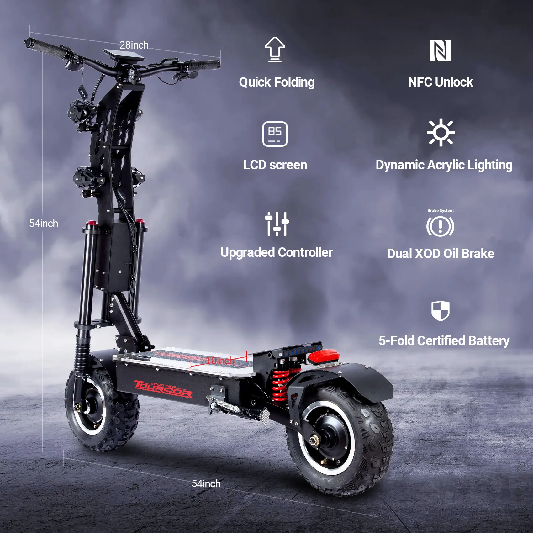 

TOURSOR EU USA NFC 10000w Dual Motors Powerful Off Road Foldable Electric Scooter for Adults 72v 40Ah 62MPH Fat Tire EScooter