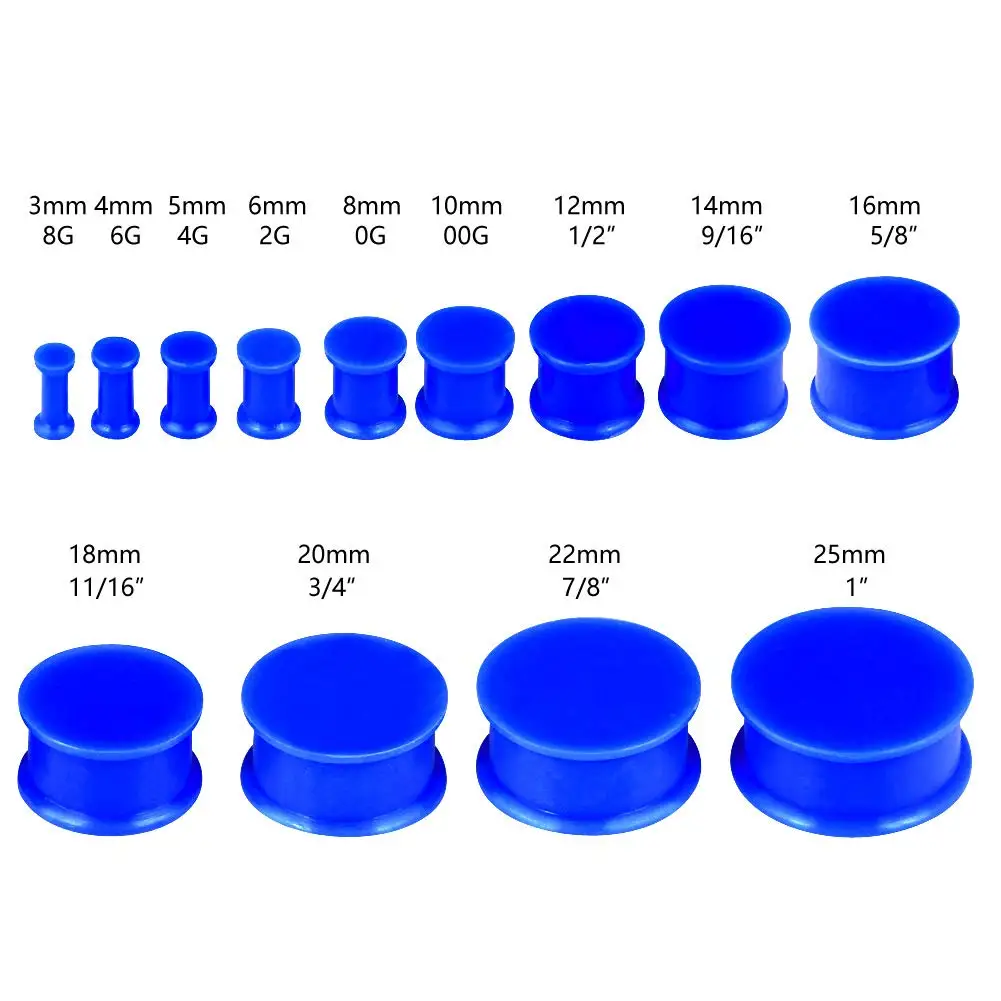 1 Pair Blue Silicone Double Flared Saddle Piercing Jewelry Stretcher Ear Plugs Earring Lobe Acrylic External Flesh Tunnel 3-20mm