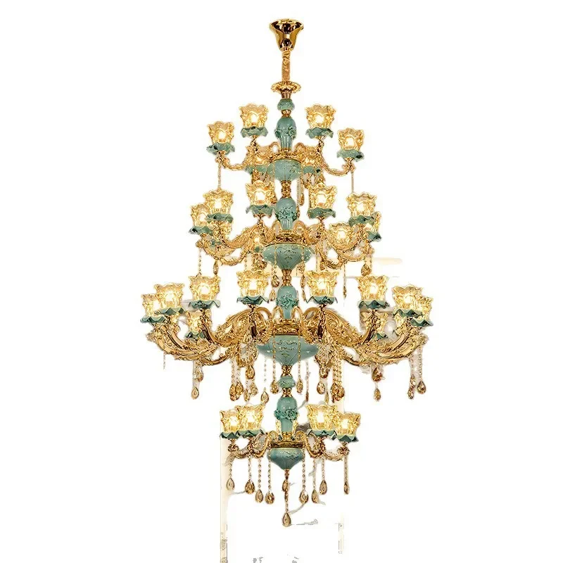 

Full Spectrum Villa Duplex Living Room Large Chandelier Three-story European Hollow Staircase Floor Hall Luxury