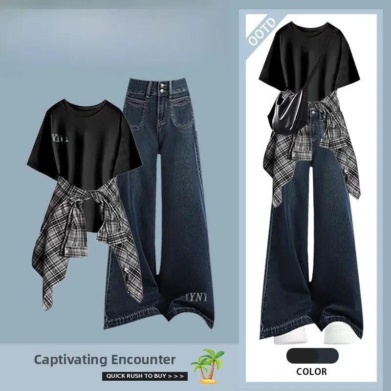 春ファッション レディース チェック柄 イルト Tシャツ ワークウェア パンツ ティーピースセット プラスサイズ スリーピースセット カジュアル オフィスウェア