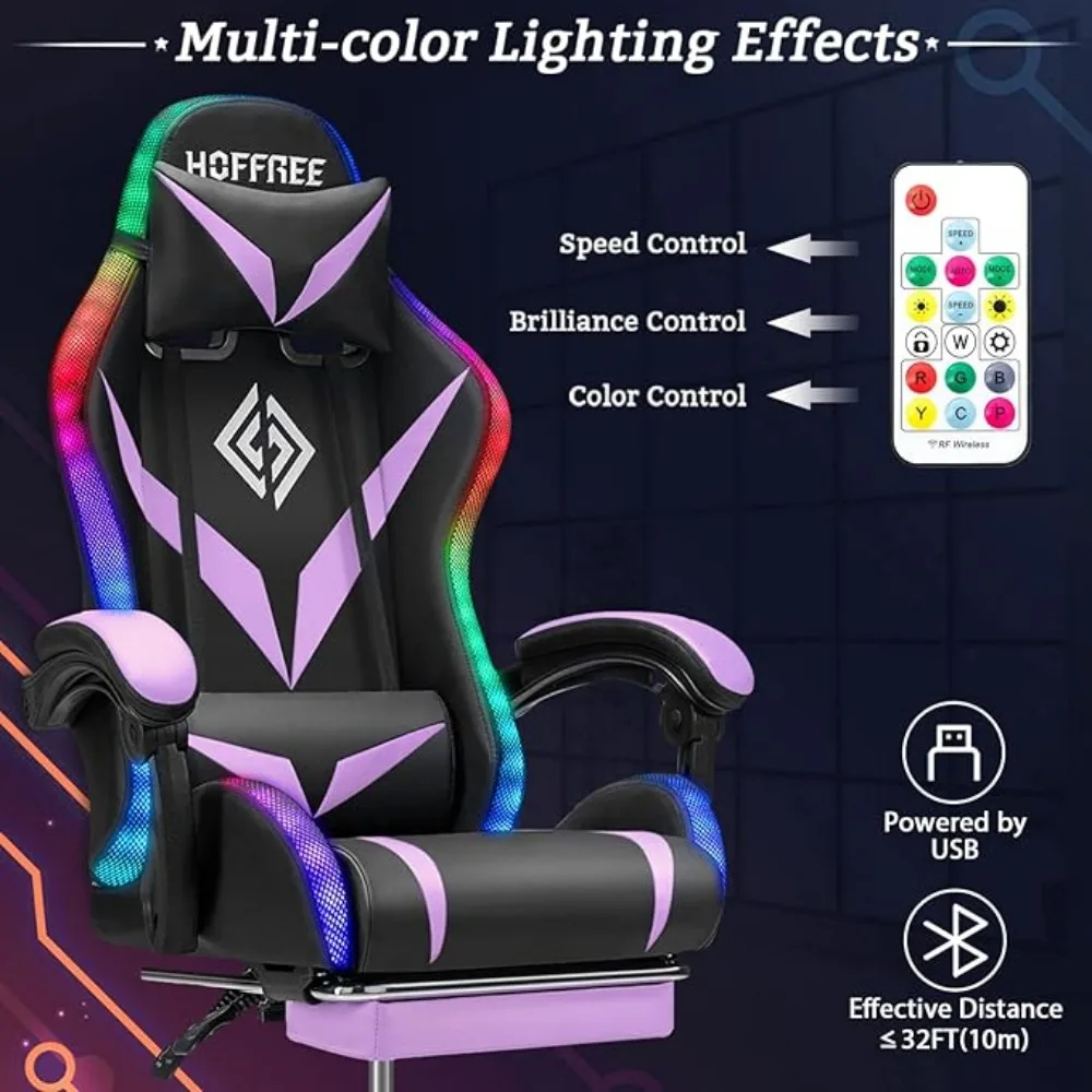 Gaming Chair with Massage and LED RGB Lights Chair with Footrest High Back Video Game Chair with  Linkage Armrest Gaming Chairs image 4