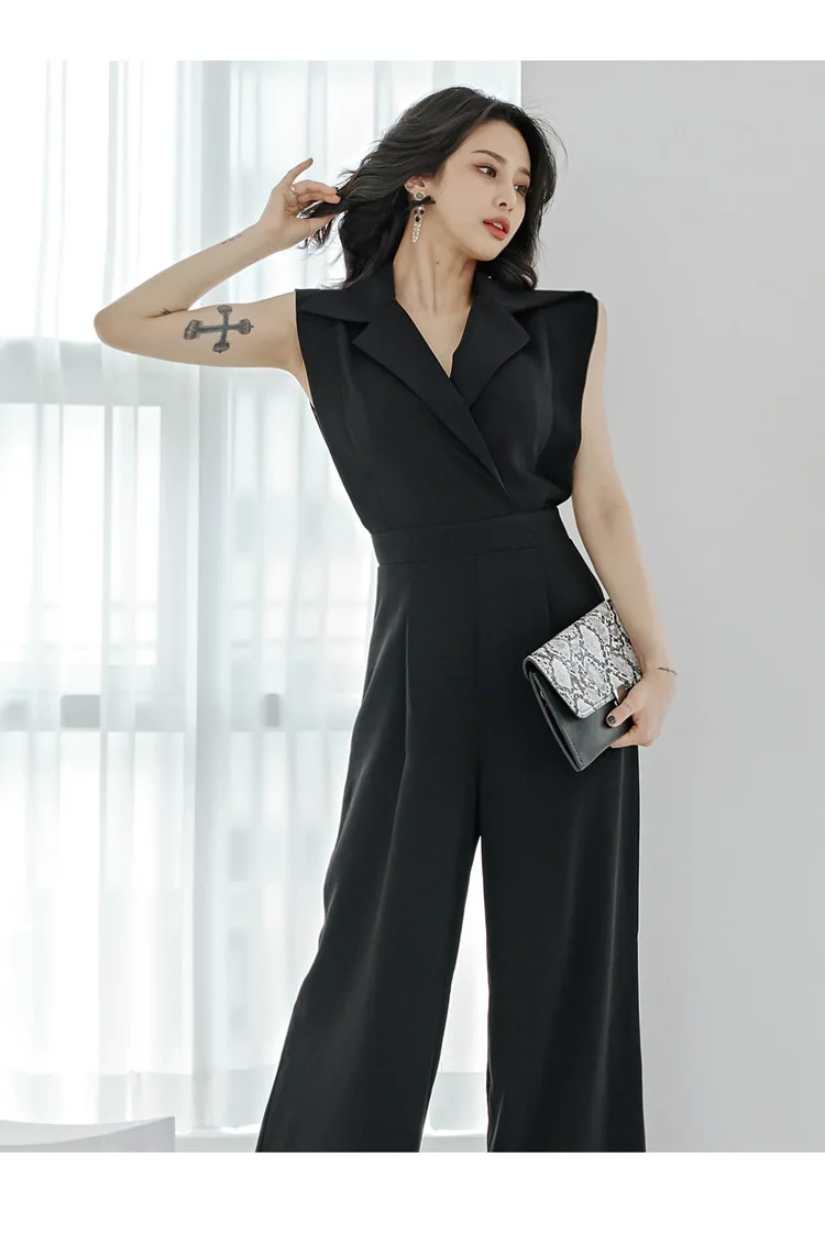 Jumpsuits ชุดสูททำงานผู้หญิง, จั๊มสูทกางเกงขาม้าเอวสูงเข้ารูปเหมาะกับฤดูร้อน