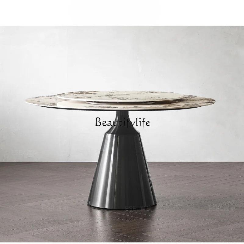 

Modern Minimalist Italian Stone Plate round Table Nordic Home with Turntable