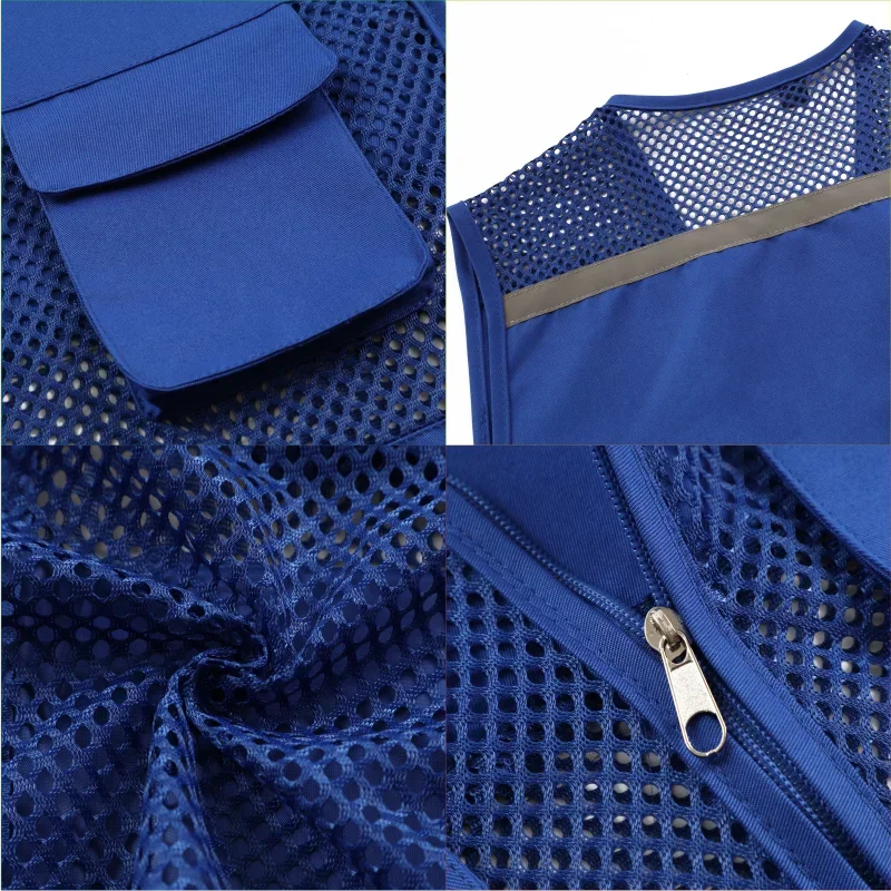 Reflective and Breathable Mesh Vest Photographer\'s Multi Pocket Work Clothes Promotional Group Clothing for Activities