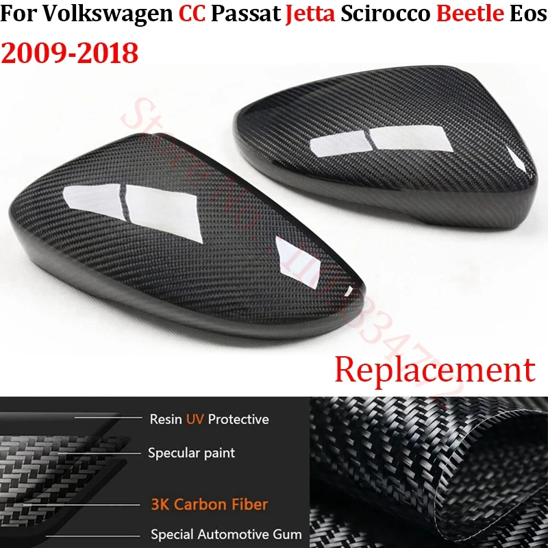 

Rearview Mirror Cover For Volkswagen CC Passat Jetta Scirocco Beetle Eos 2009-18 Real Carbon Fiber Side Mirror Blind Spot Assist