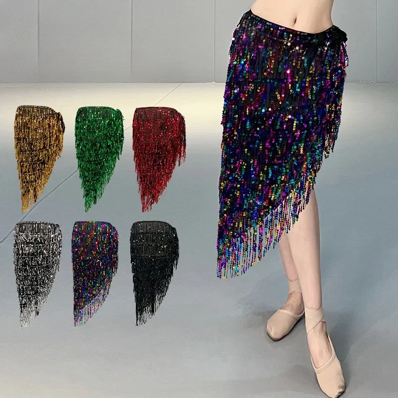 customized belly dance costume waist chain sequins tassel hip scarf oriental dance waist skirt triangular scarf performance belt