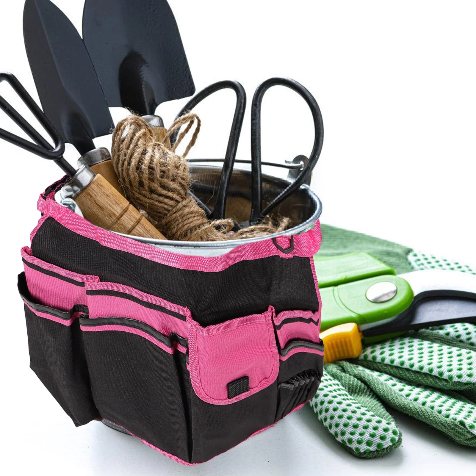 

Garden Tool Bag 34 Pockets Oxford Cloth Durable Storage Tote Bucket Large Capacity Gardening Tools ganizer Pink