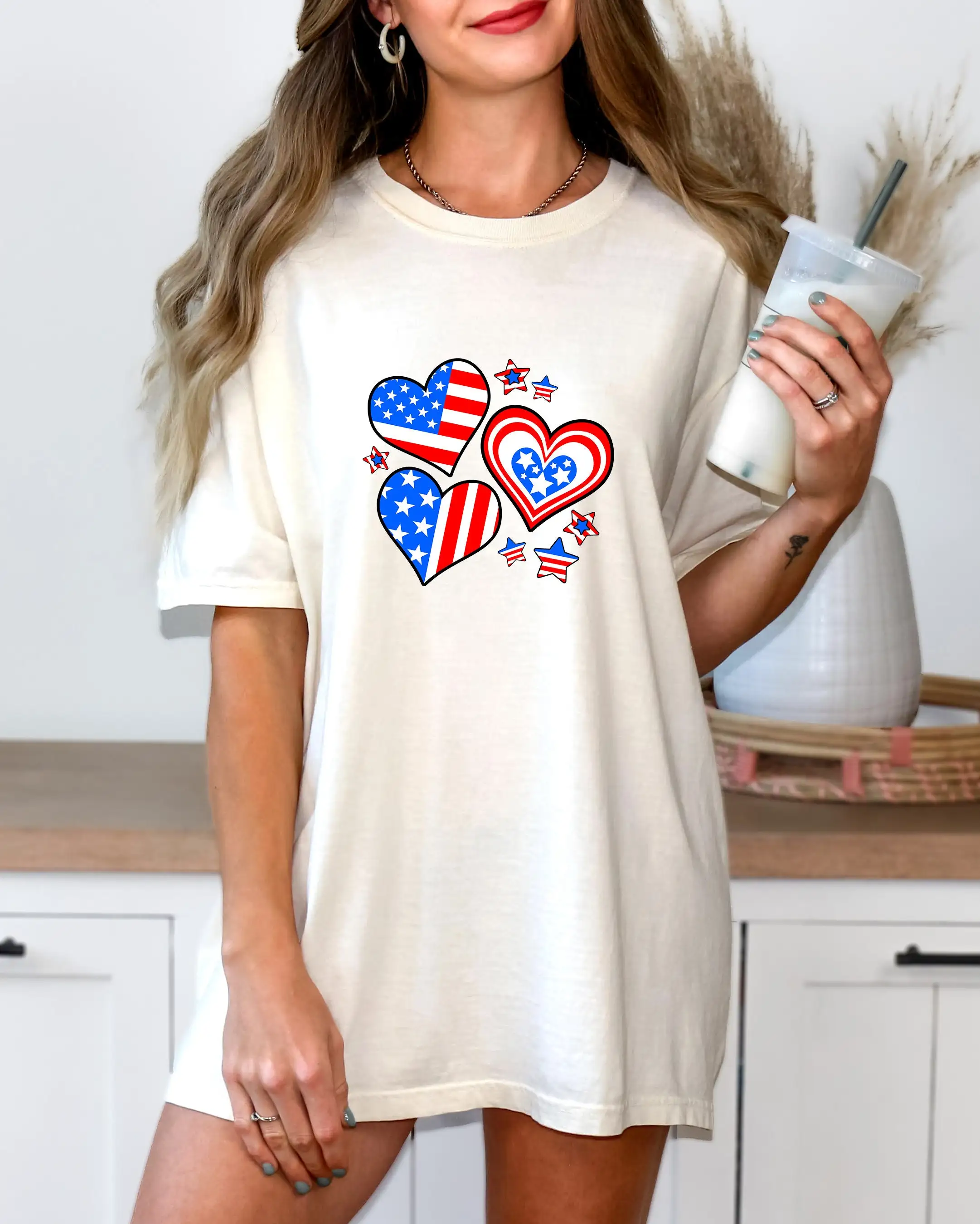 Heart Flag America T Shirt Comfort Color 4Th Of July American Pride Independence Day For Her Red White Blue