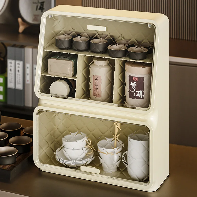 Dustproof Cup Storage Rack Desktop Tea Cup Storage Cabinet Household Kitchen Coffee Cup Mug Storage Box Office Bar Counter Shelf