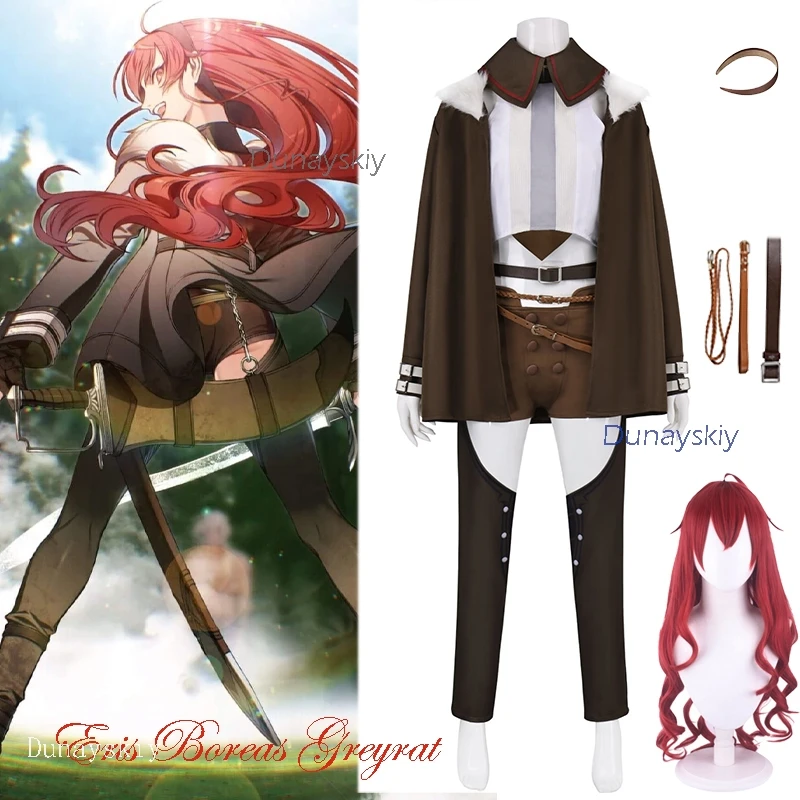 

MoeMimic Store Mushoku Eris Cosplay Boreas Greyrat Tenseii Costume Wig S2 Halloween Women Adult Form Outfits Coat Shorts