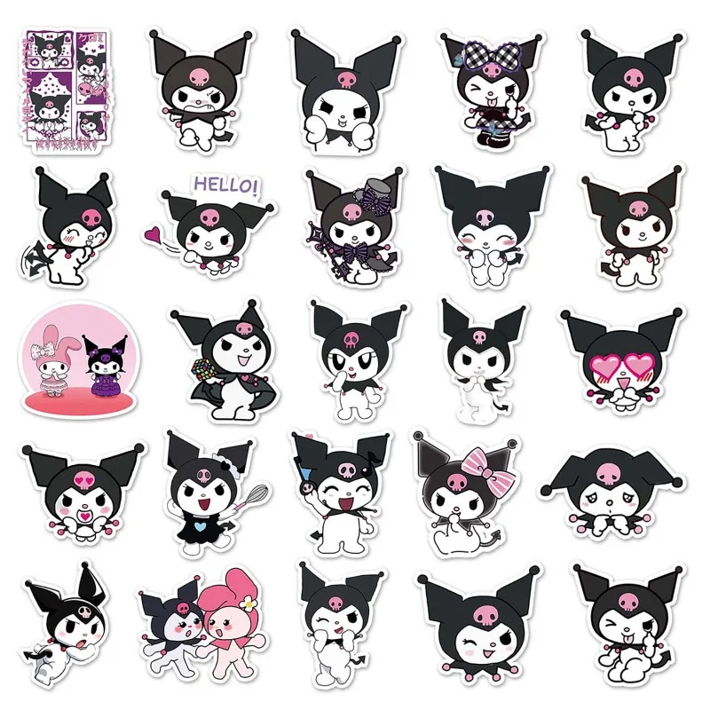 Etiqueta bonito dos desenhos animados de Sanrio Kuromi, Graffiti, desktop, geladeira, bagagem, laptop, celular, carro, scooter, decoração, 50PCs