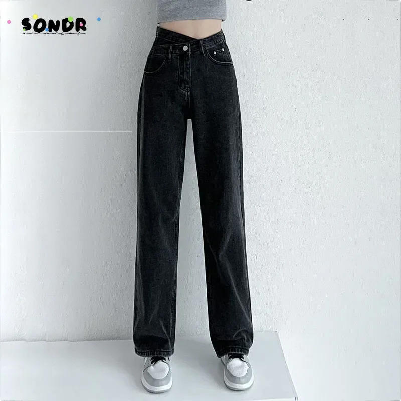 

2022 Jeans Women Wide Leg Pants Mom Femme Black Blue Jeans High Waist Woman Trousers 2021 Clothing Pantalones Spodnie Damskie