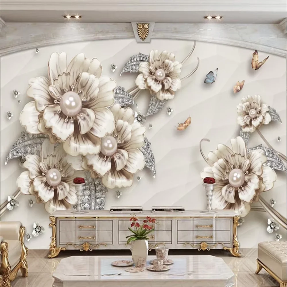 

Пользовательские 3D стерео роскошные золотые европейские ювелирные наклейки на стену-обои для гостиной ТВ фон фото обои