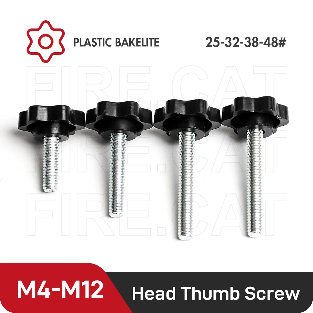 M4 M5 M6 M8 M10 M12 Plastic Manual Thumb Screws 2/5/10 Pcs Black Bakelite Handle Trimmer Clamping Knobs Grip Screw Length 8-40mm