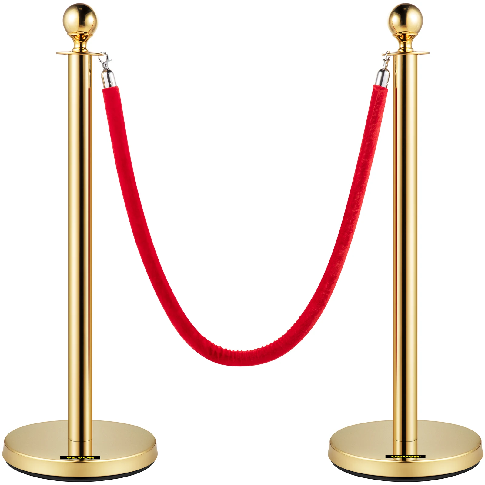 

VEVOR Gold Crowd Control Barrier 5 ft/1.5 m Elegant Velvet Ropes and Posts Stainless Steel Stanchion with Ball Top 2/4/6 PCS