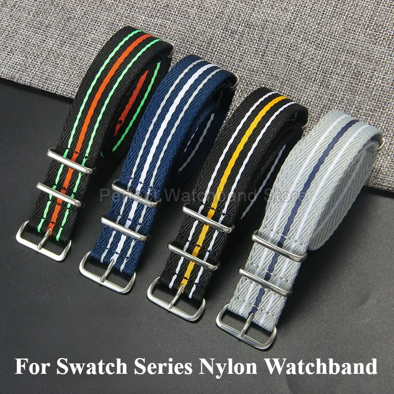 Acessórios de relógio de pulso de nylon, tecido de alta densidade, resistente à água, encaixe macio, preto, vermelho, azul, cinza, para pulseira de relógio da série swatch
