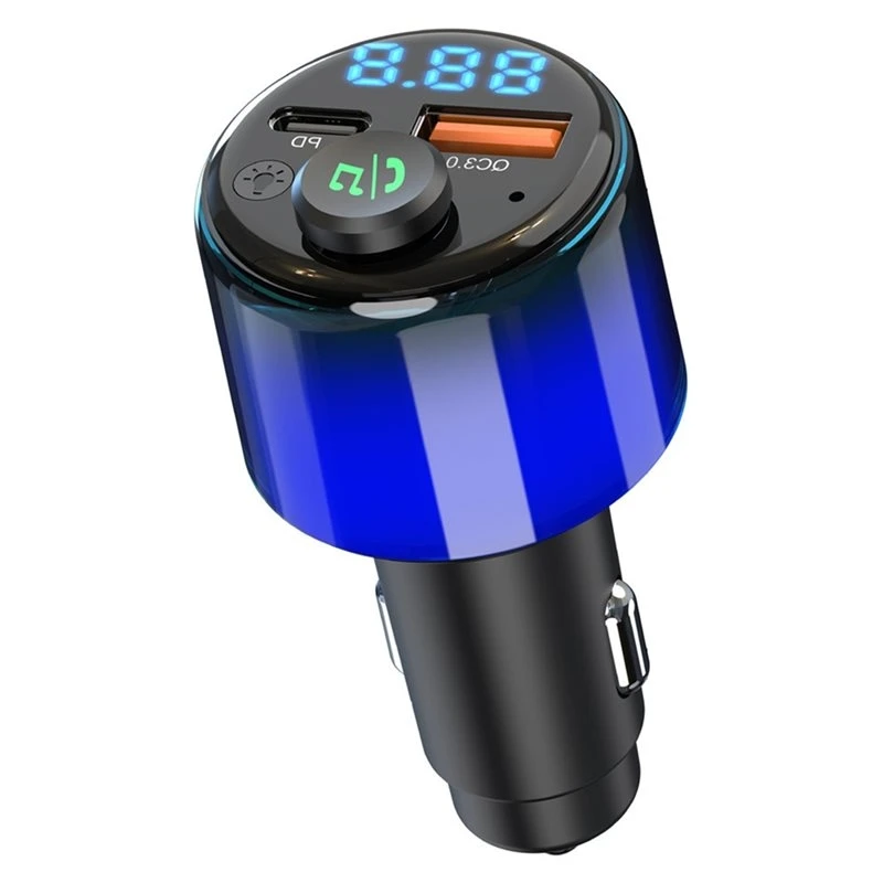 T23C PD30W QC3.0 FM Transmitter Car Bluetooth 5.3 MP3 Player Handsfree Music Function 360 Degree Colorful Ambient Light