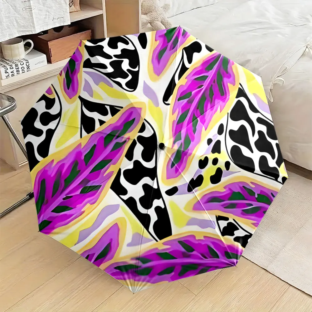 1PC Abstract Tropical Leaf Pattern Umbrella Print 8 Iron Ribs Folding Umbrella Auto-Open Fashion Sunshade