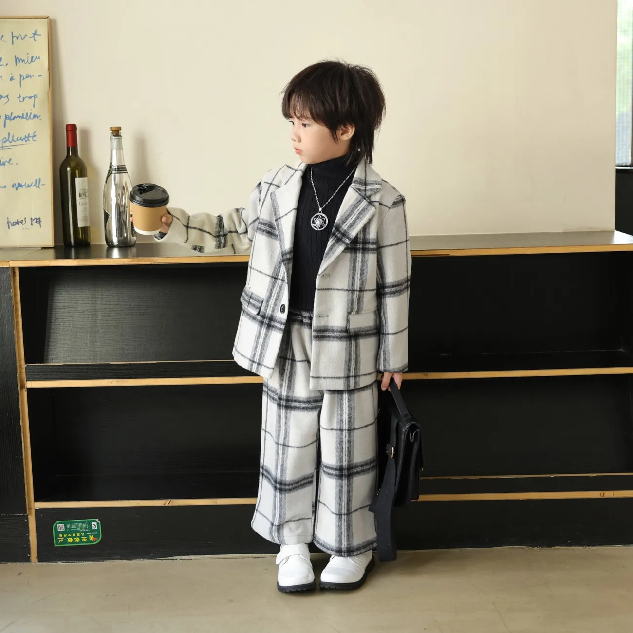 

Boys' suit autumn and winter new style children's woolen coat+pants 2-piece set fashion Korean