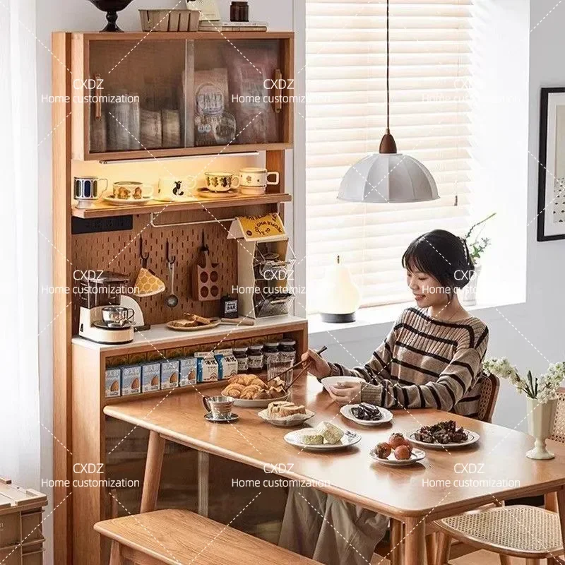 Solid Wood Dining Sideboard with Slate Top Wall Mounted Wine Cabinet Ultra Thin Cherry Wood Storage for Small Apartment