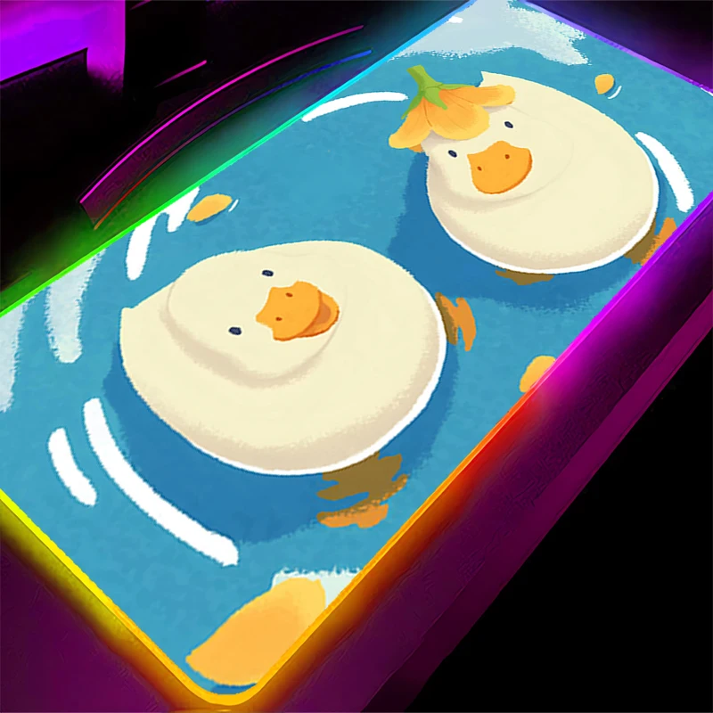 Tapis de souris LED RGB en caoutchouc, motif de dessin animé, accessoires PC, tapis de bureau, tapis de Table antidérapant, pour clavier de canard de bureau