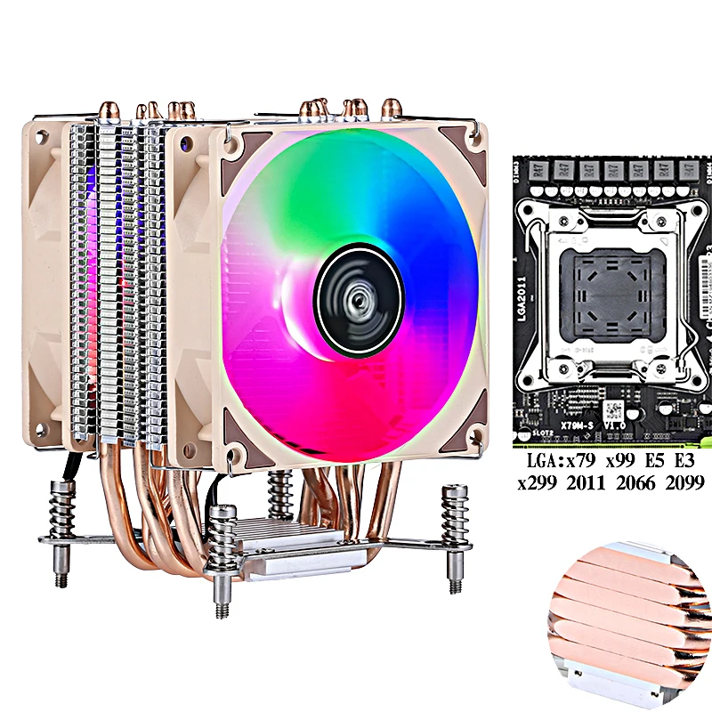 PC Air-cooled 3Pin/4Pin 6 Heat Pipe CPU Processor Cooling 90mm Fan Suitable For Installing LGA2011 x79 x99 E5 2099 E3 2066 PWM