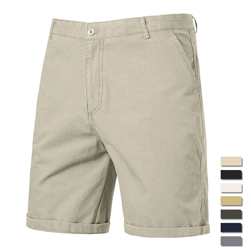 Bermudas Casuais Masculinas de Algodão com Zíper Clássico, Passantes para Cinto, Corte Reto, Tecido Leve Lavado, Calças Diárias para Atividades ao Ar Livre para Homens