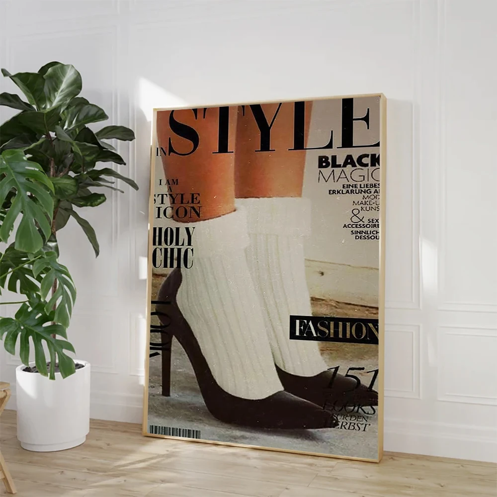 Vintage Wall Art White Socks, High Heels, HD Canvas Print Poster, Suitable for Home, Living Room, Office Decoration Painting