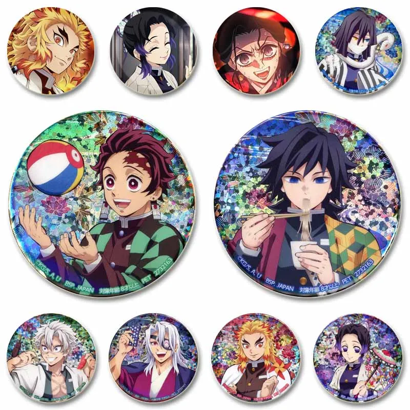 yZ[zAnime Figure Soft Button Pins Customizable Tanjiro Kamado Shinobu Kochou Tengen Uzui Badge DIY Bag Hat Collar Lapel Brooch Gifts