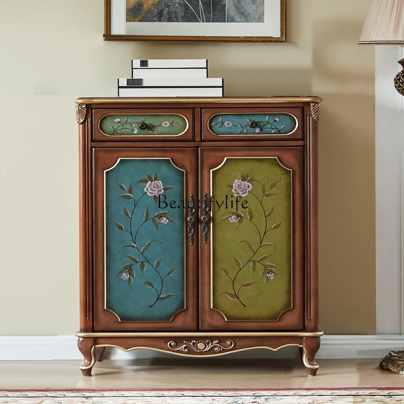 

European solid wood shoe cabinet blue American shoe cabinet entrance storage cabinet