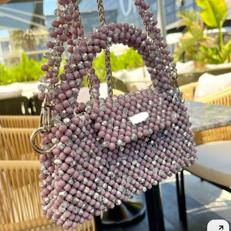 Fashion Shiny Crystal Bead Made Hand-held Women's Small Square Bag High-end Chain Shoulder Crossbody Bags Customizable Color