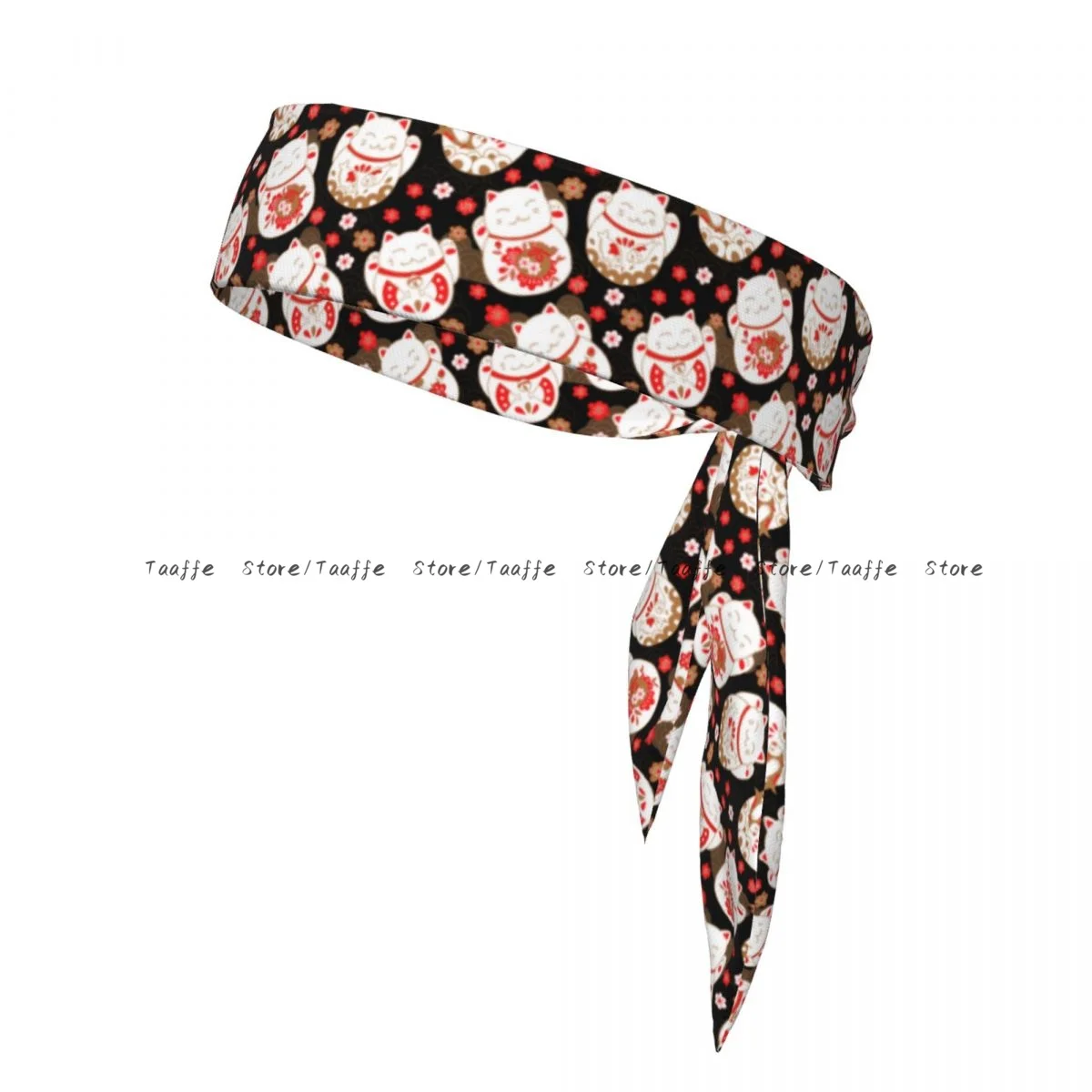 

Head Tie Bandana Cats Maneki Neko Lucky Charms And Sakura Flowers Head Scarf Wrap Outdoor Sports Sweatband