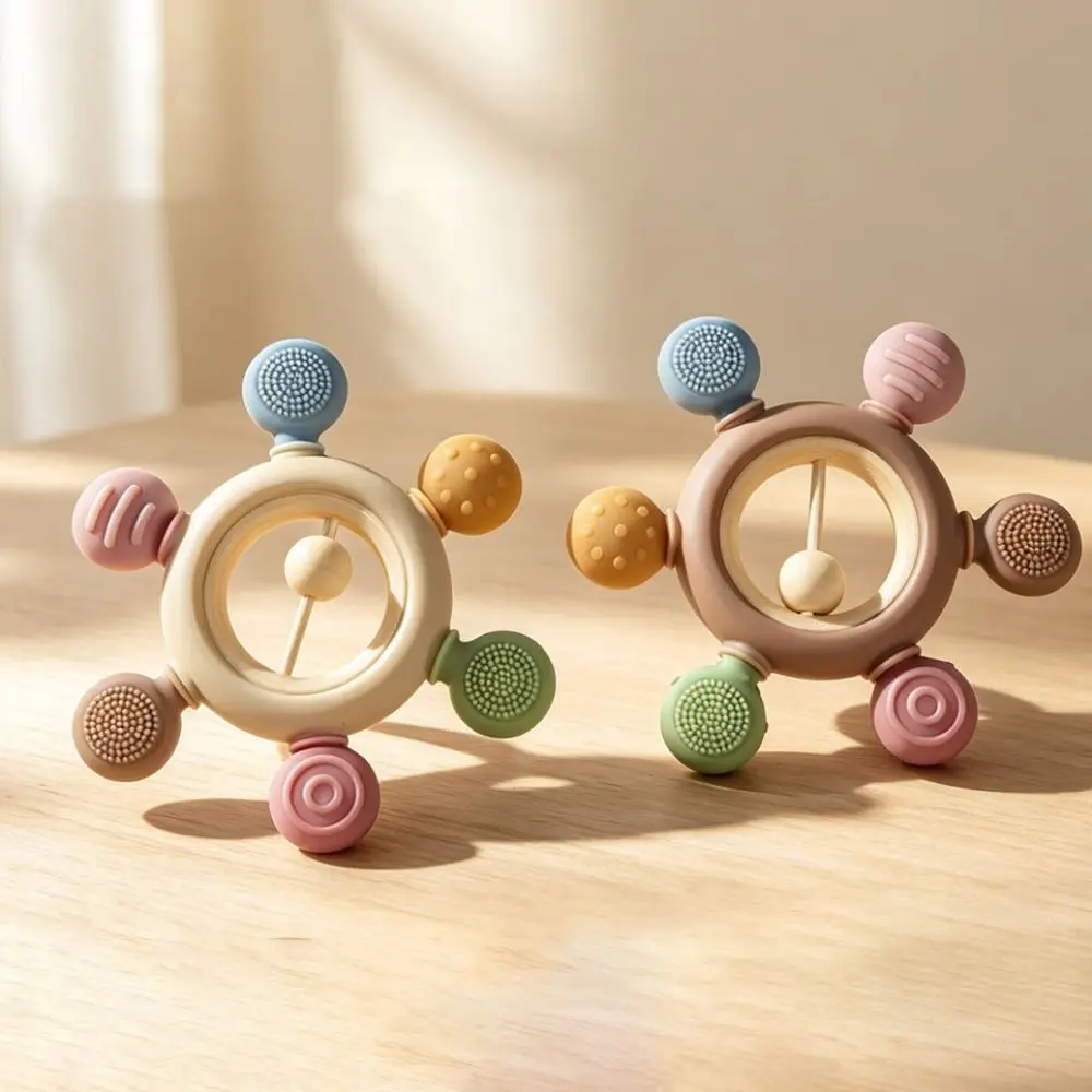 Wooden Ring Baby Teething Toys Food Grade Silicone BPA Free Baby Gums Soothers Relief Design Easy To Clean Sensory Toys