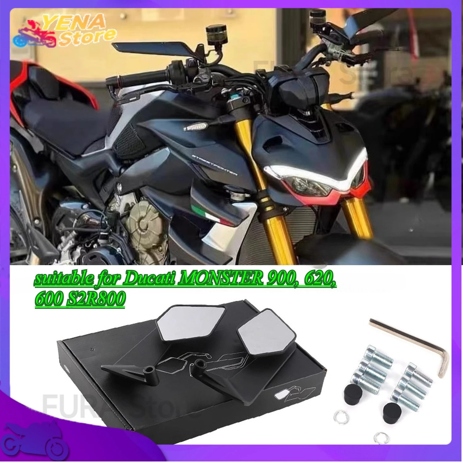 

The universal rotatable rearview mirror for motorcycles is suitable for Ducati MONSTER 900, 620, 600 S2R800