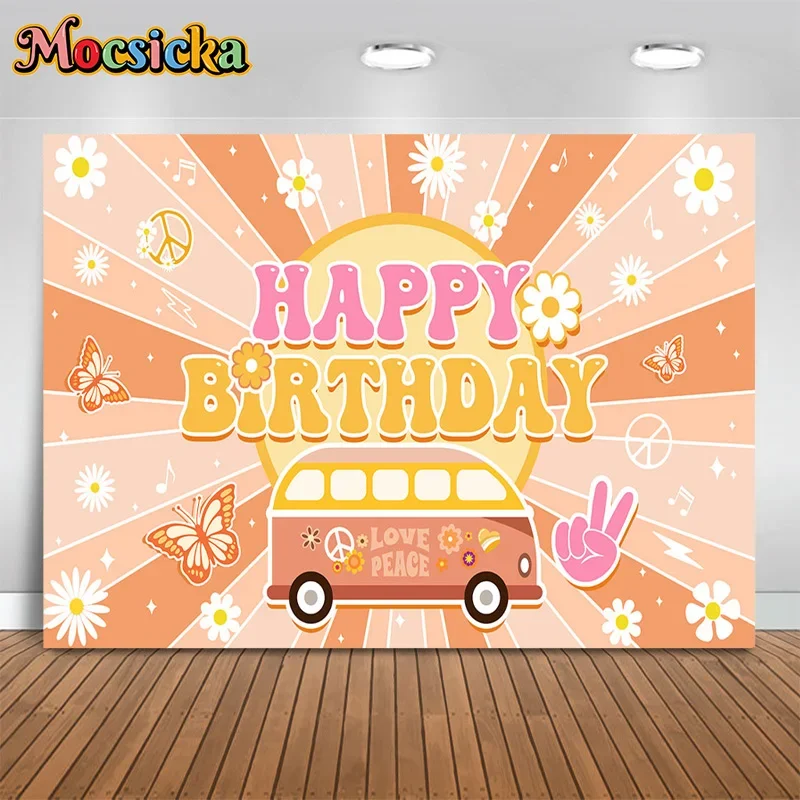 

Mocsicka Photography Background Daisy Bus Butterfly Backdrop Decor Baby Shower Boy Girl Birthday Party Kids Photo Studio Banner