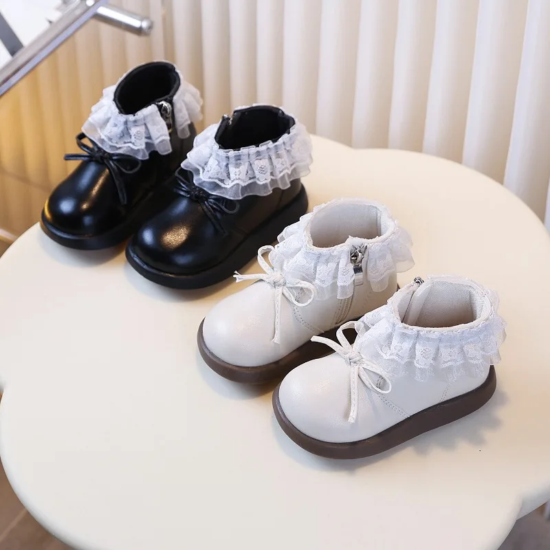 

2025 Children Autumn Winter Ankle Boots Soft Bottom Cute Girls High quality and hot selling Simple Bowknots Short Boots