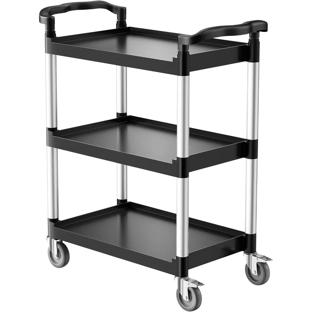 

Utility Cart, 300 lbs Load Capacity, 3-Tier Utility Plastic Cart with 360° Swivel Wheels (2 with Brakes), 24.4 x 16.1-inch Food