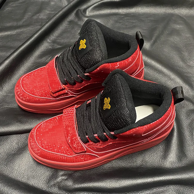 Hot Fashion Red Leather Sneakers Men Autumn Winter Hip Hop Skateboard Shoes Men Designer High Top Sneakers Men Platform Trainers